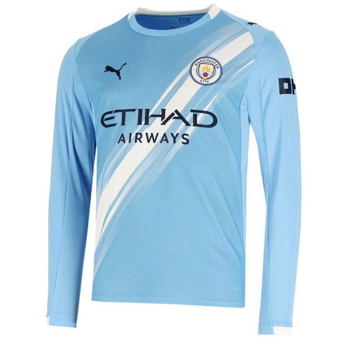 Puma Manchester City Home Long Sleeve Replica Jersey Mens Light Blue