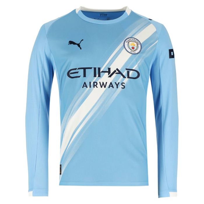 Puma Manchester City Home Long Sleeve Replica Jersey Mens Light Blue
